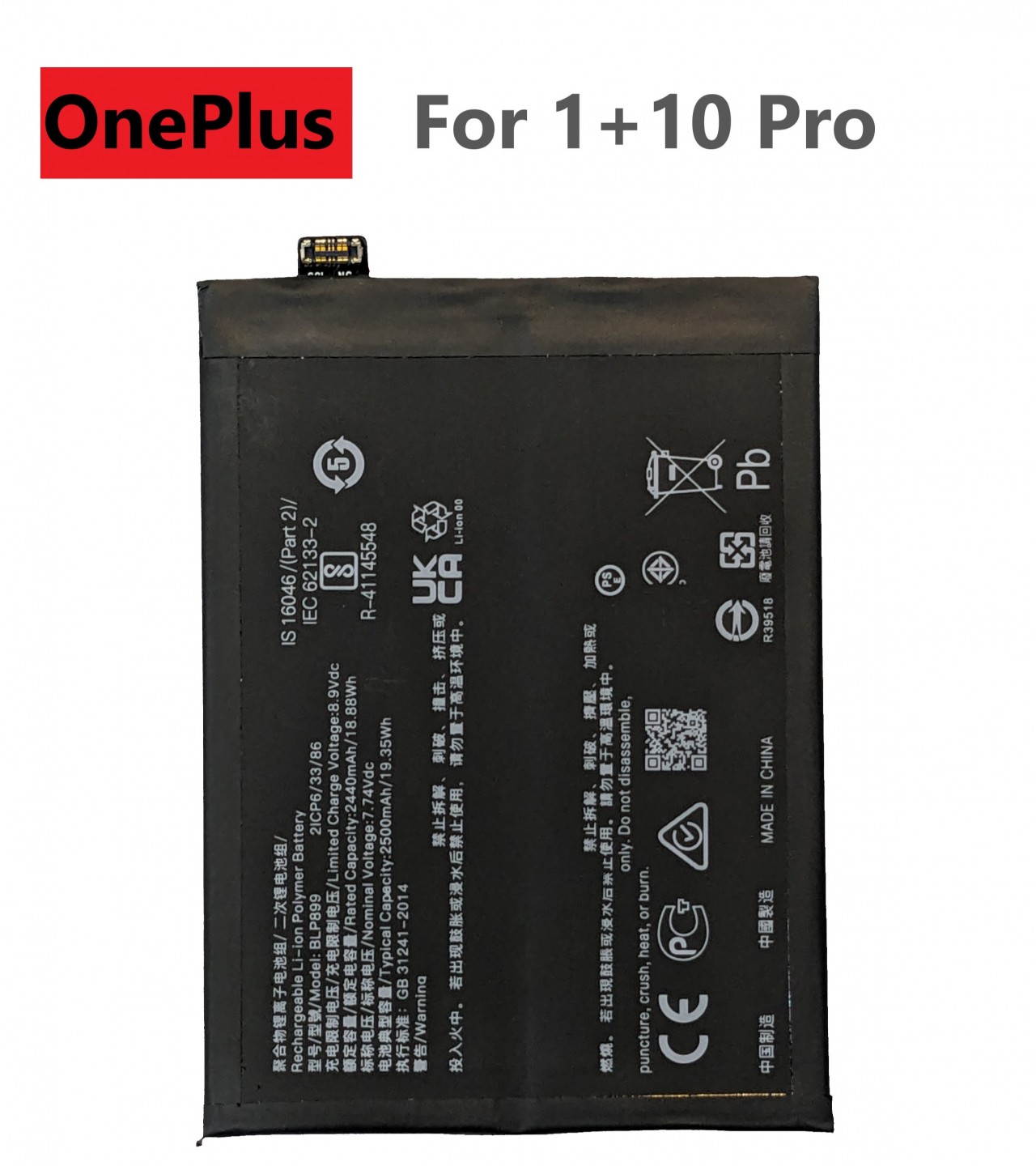 100% Original Battery BLP899 For Oneplus 10 Pro Capacity-5000mAh