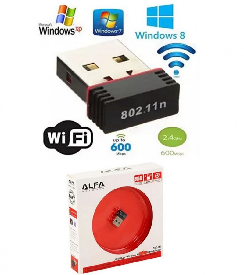 Alfa Mini Wifi Adapter/Catcher 300-Mbps Alfa Usb LAN Card For Computer Laptop