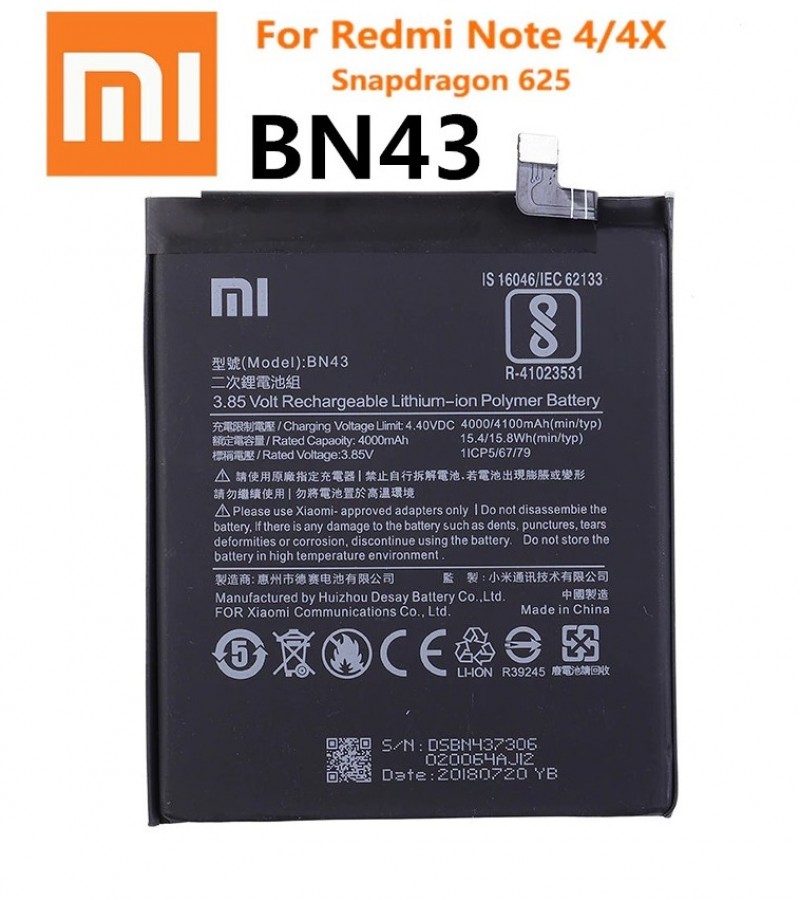 BN43 Battery For Xiaomi Redmi Note 4X / Note 4 Global Snapdragon 625  BN43 Capacity-4100mAh