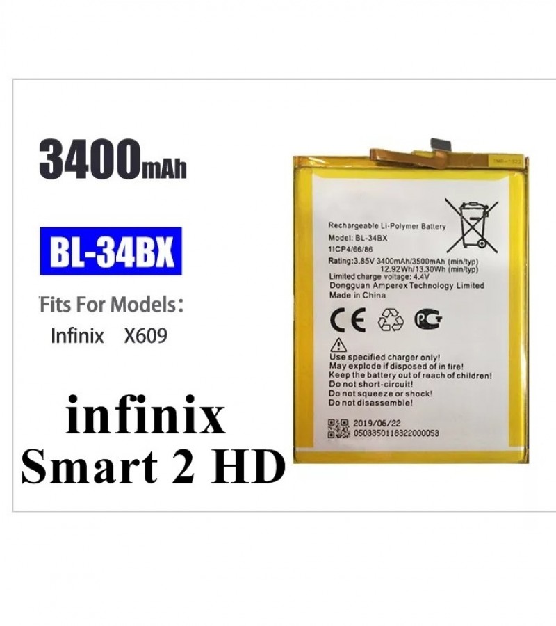 Infinix BL-34BX Battery Replacement For Infinix Smart 2 HD (X609) with 3400mAh Capacity-Black
