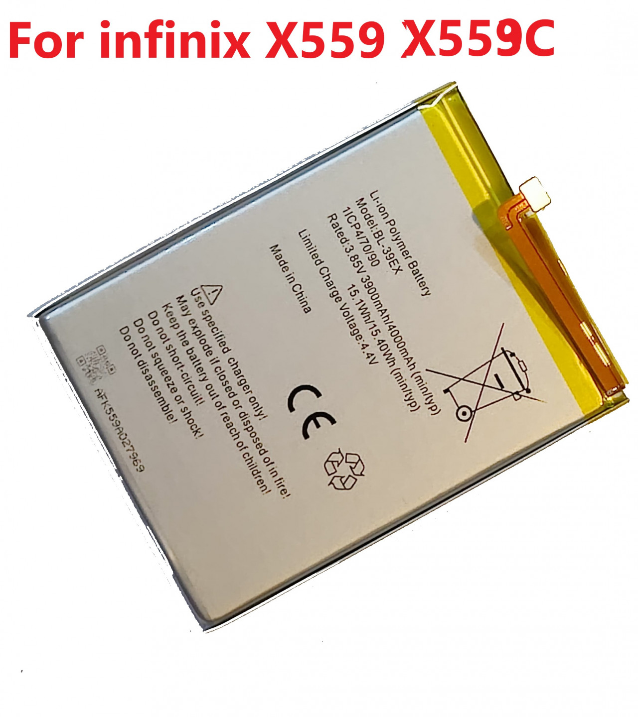 Infinix BL-39EX Replacement Battery for Infinix HOT 5 X559 X559C with 4000 mAh Capacity-Silve