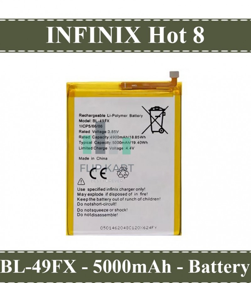 Infinix BL-49FX Battery for Infinix Hot 8  with 4900/5000 mAh Capacity-Silver