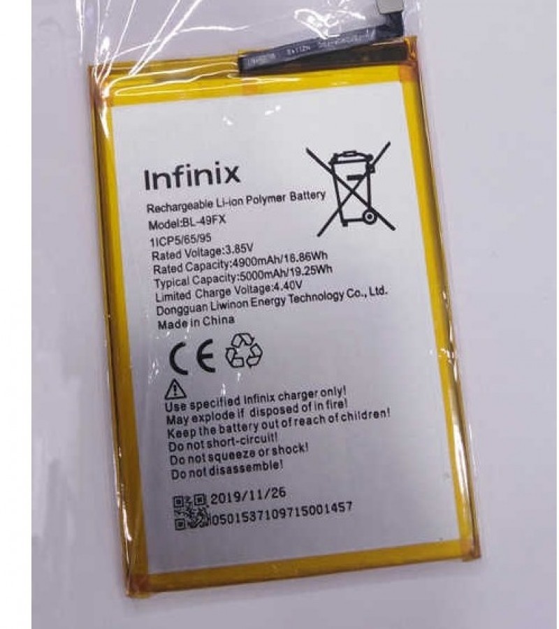 Infinix BL-49FX Battery for Infinix Hot 8  with 4900/5000 mAh Capacity-Silver