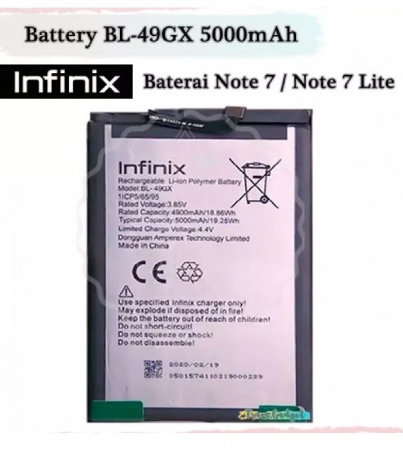 Infinix BL-49GX Battery Replacement For Note 7_Note 7 Lite with 5000mAh Capacity-Black