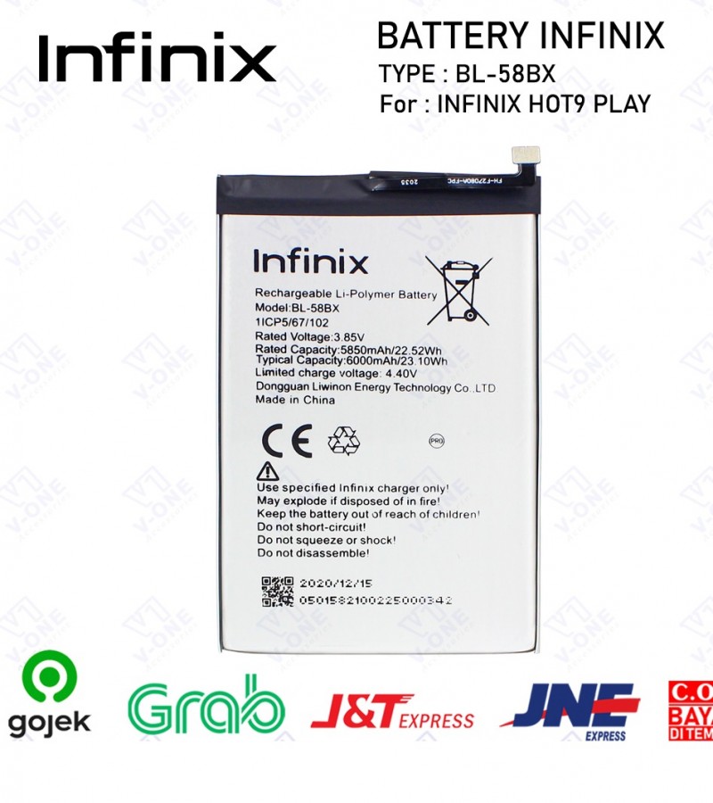 Infinix BL-58BX Battery Replacement For Hot 9 Play with 6000mAh Capacity-Black