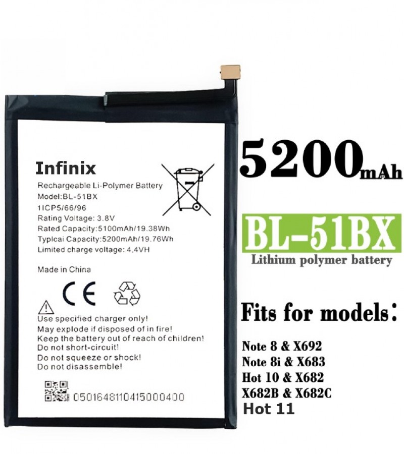 Infinix Hot 10 (X682) Battery Replacement BL-51BX Battery with 5200mAh Capacity_Silver