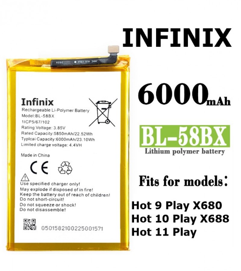 BL-58BX Battery For Infinix Hot 11 Play  Capacity-6000mAh Capacity