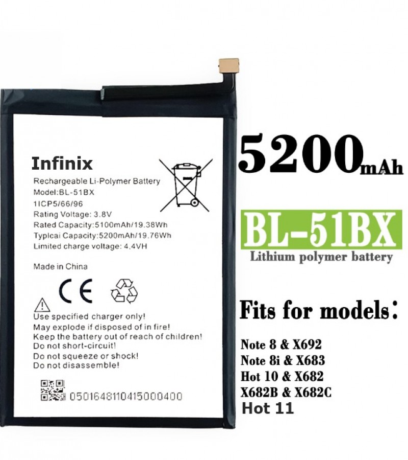 Infinix Note 8 (X692) Battery Replacement BL-51BX Battery with 5200mAh Capacity_Silver