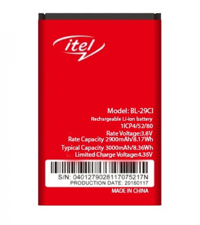 Itel BL-29CI Battery For Itel A36 with 3020mAh Capacity-Red