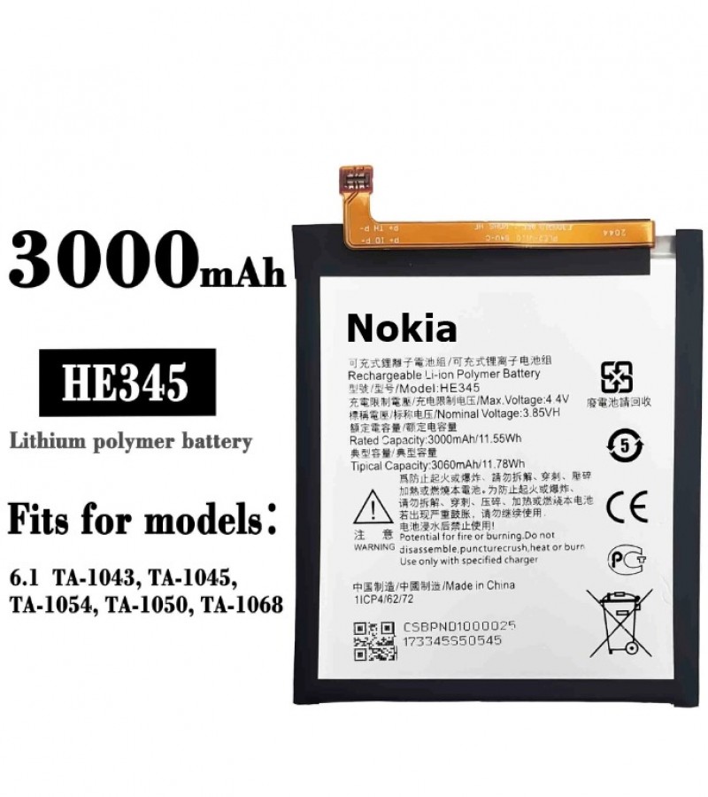 Nokia 6.1 Battery Replacement HE345 Battery With 3000mAh Capacity-Silver