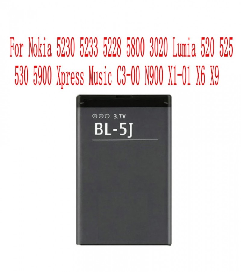 Nokia C3,X6,X9,5800,5900 Xpress Music, X1-01 Battery BL-5J Battery With 1320mAh Capacity-Black