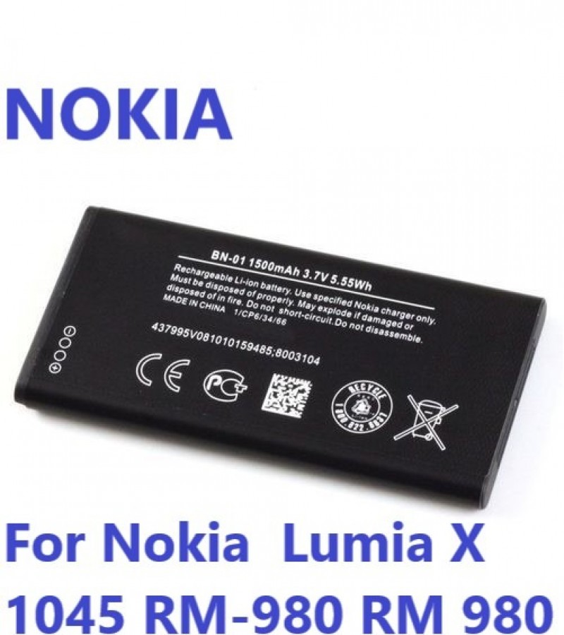 Nokia X Battery Replacement  BN-01 Battery with 1500mAh Capacity-Black
