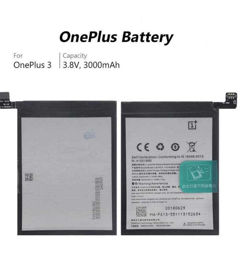 Oneplus BLP613 Battery for OnePlus 3 (1+ 3) with 3300/3400 mAh Capacity