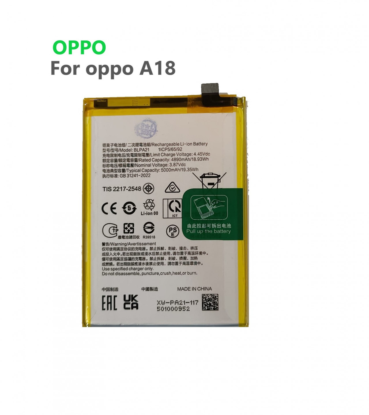 OPPO A18 4G (CPH2591) Oppo A38 BLPA21 Original Battery 5000mAh