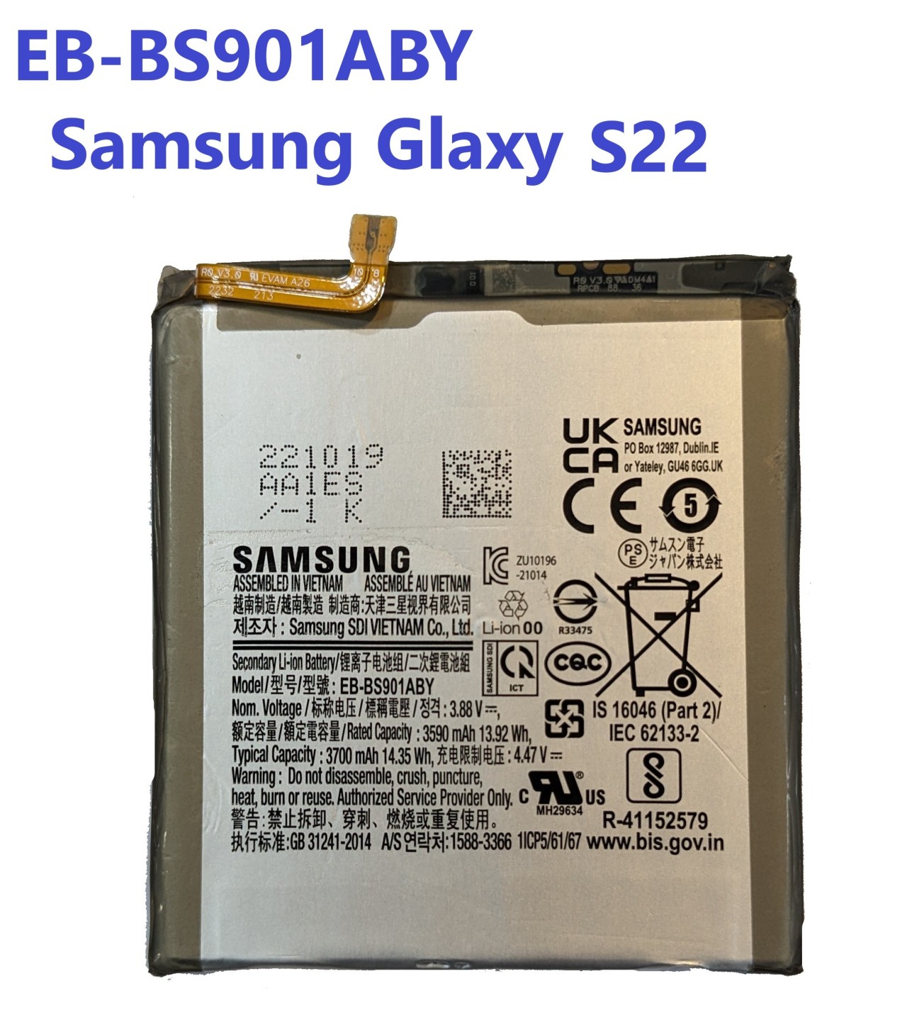 Original Samsung Galaxy S22 EB-BS901ABY Battery Capacity-3700mAh