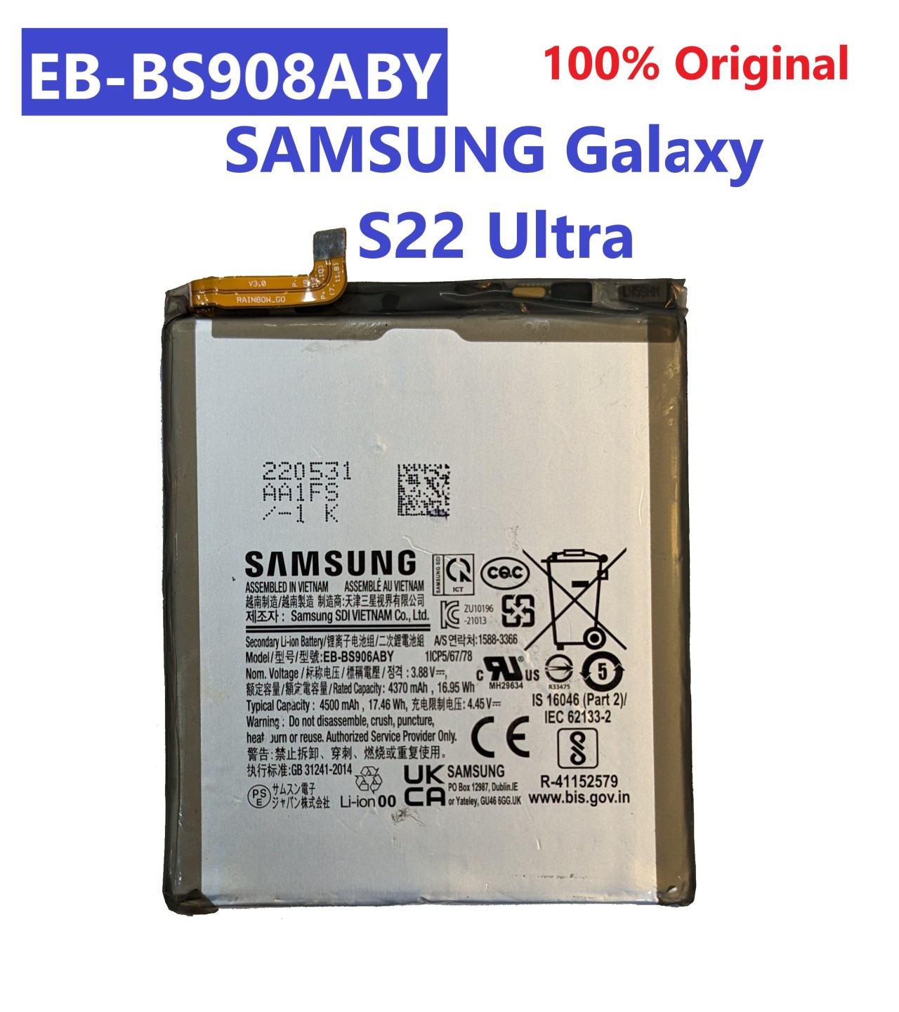 Original Samsung Galaxy S22+ S22 Plus Battery EB-BS906ABY Capacity-4500mAh