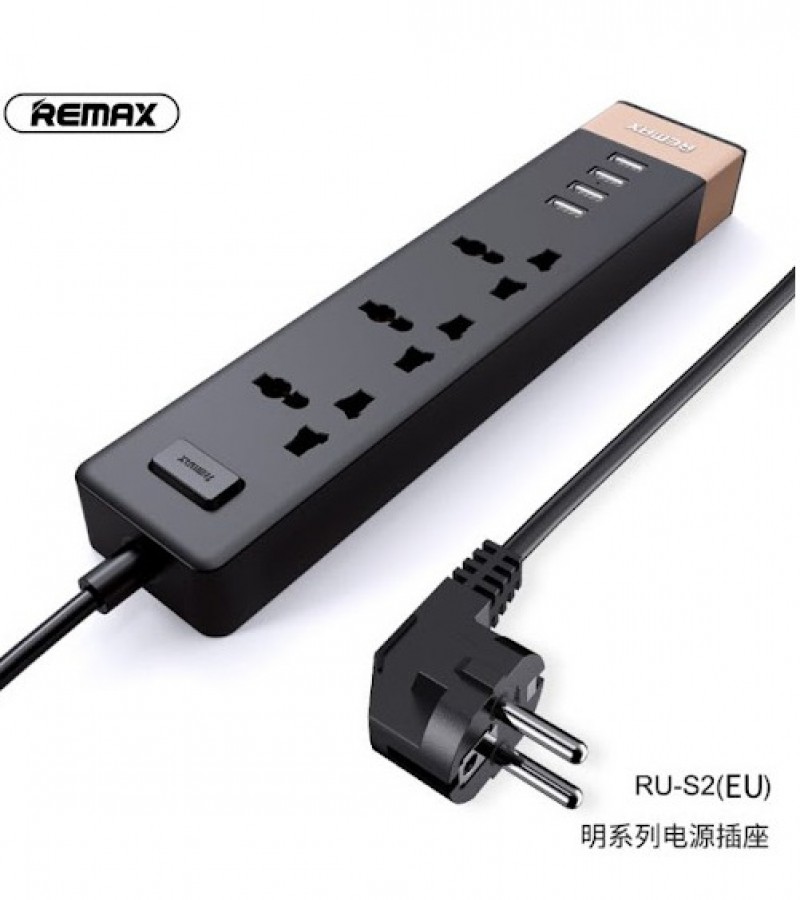 Remax Original RU-S2 Ming Series 3 Power Socket 4 USB Ports Power Strip Adapter Ready Stock