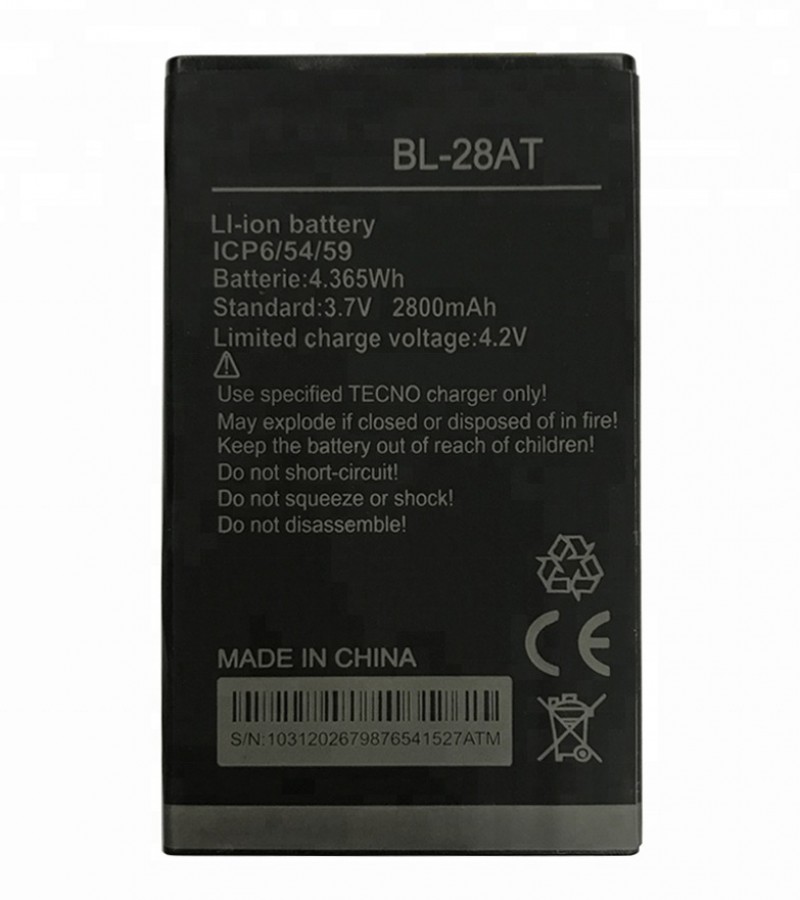 Tecno BL-28AT Battery Replacement For Tecno Camon Y2 / y3 Plus with 2800mAh Capacity-Black