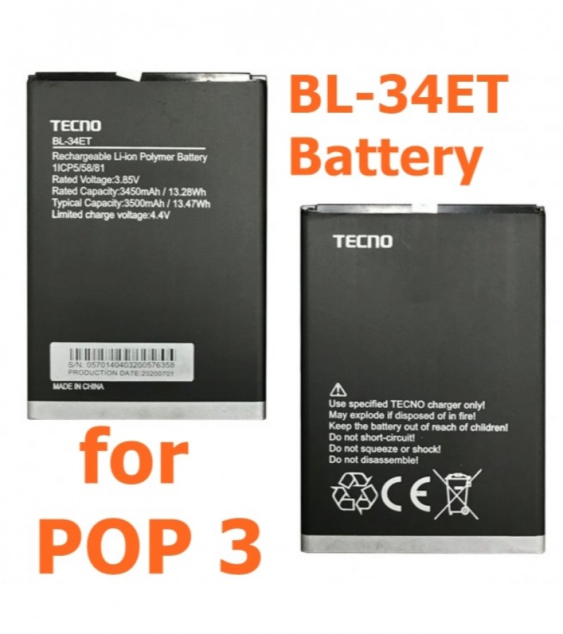 Tecno BL-34ET Battery For Tecno Pop 3 Battery with 3500 mAh Capacity- Black