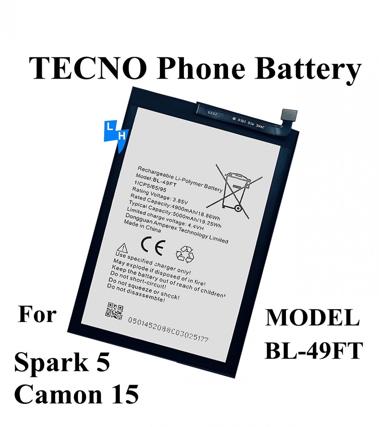 TECNO BL-49FT Battery Replacement For SPARK 5_Camon 15 Pro with 5000mAh Capacity-Black