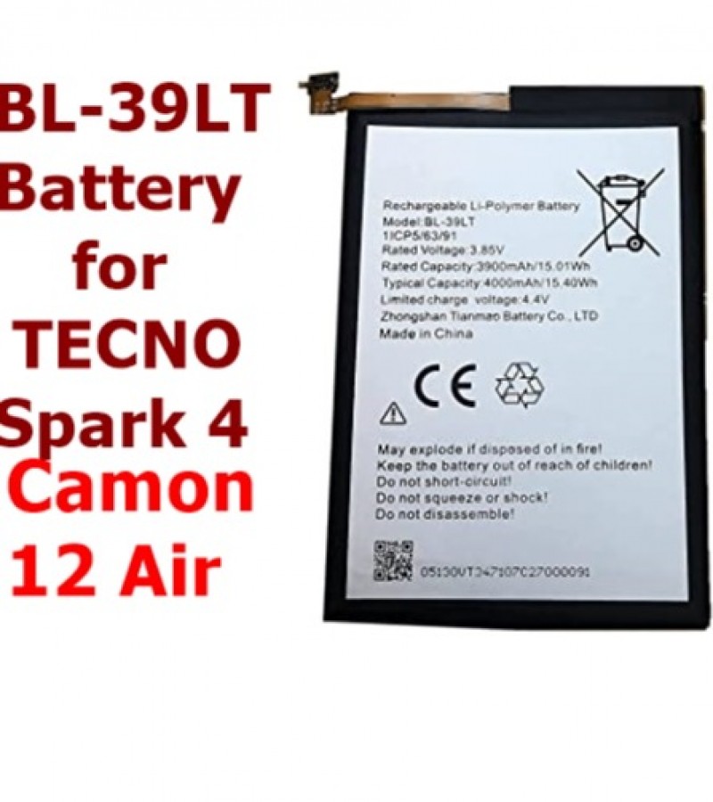 TECNO Camon 12 Air , Spark 4 Battery Replacement BL-39LT BL39LT Battery With 4000mAh Capacity-Silver