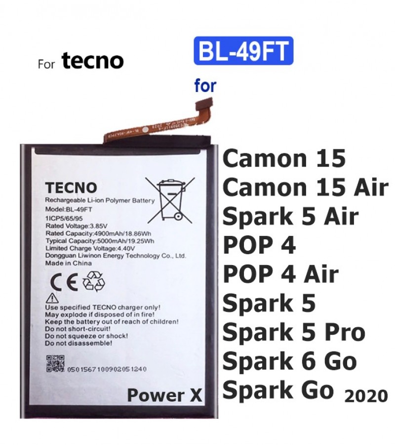 TECNO Camon 15 Air Battery Replacement BL-49FT Battery with 5000mAh Capacity_Silver