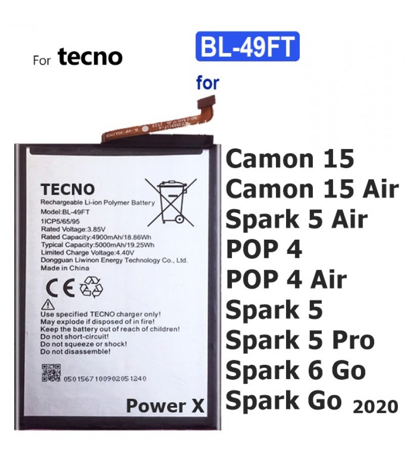 TECNO POP 4 Air Battery Replacement BL-49FT Battery with 5000mAh Capacity_Silver