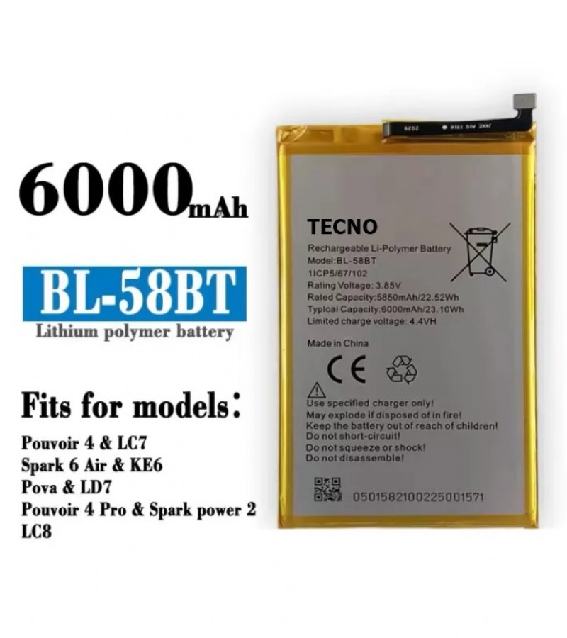 TECNO POVA Battery BL-58BT Battery with 6000mAh Capacity_Silver
