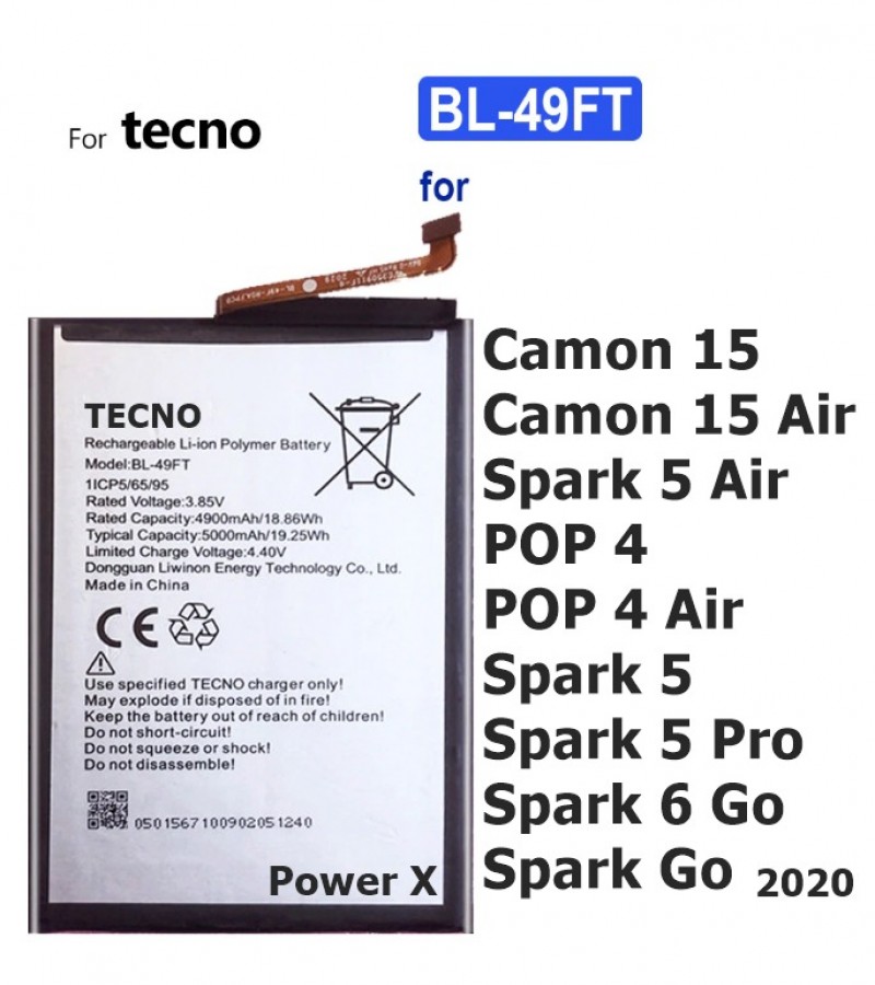 TECNO Spark 5 Air BL-49FT Battery with 5000mAh Capacity_Silver