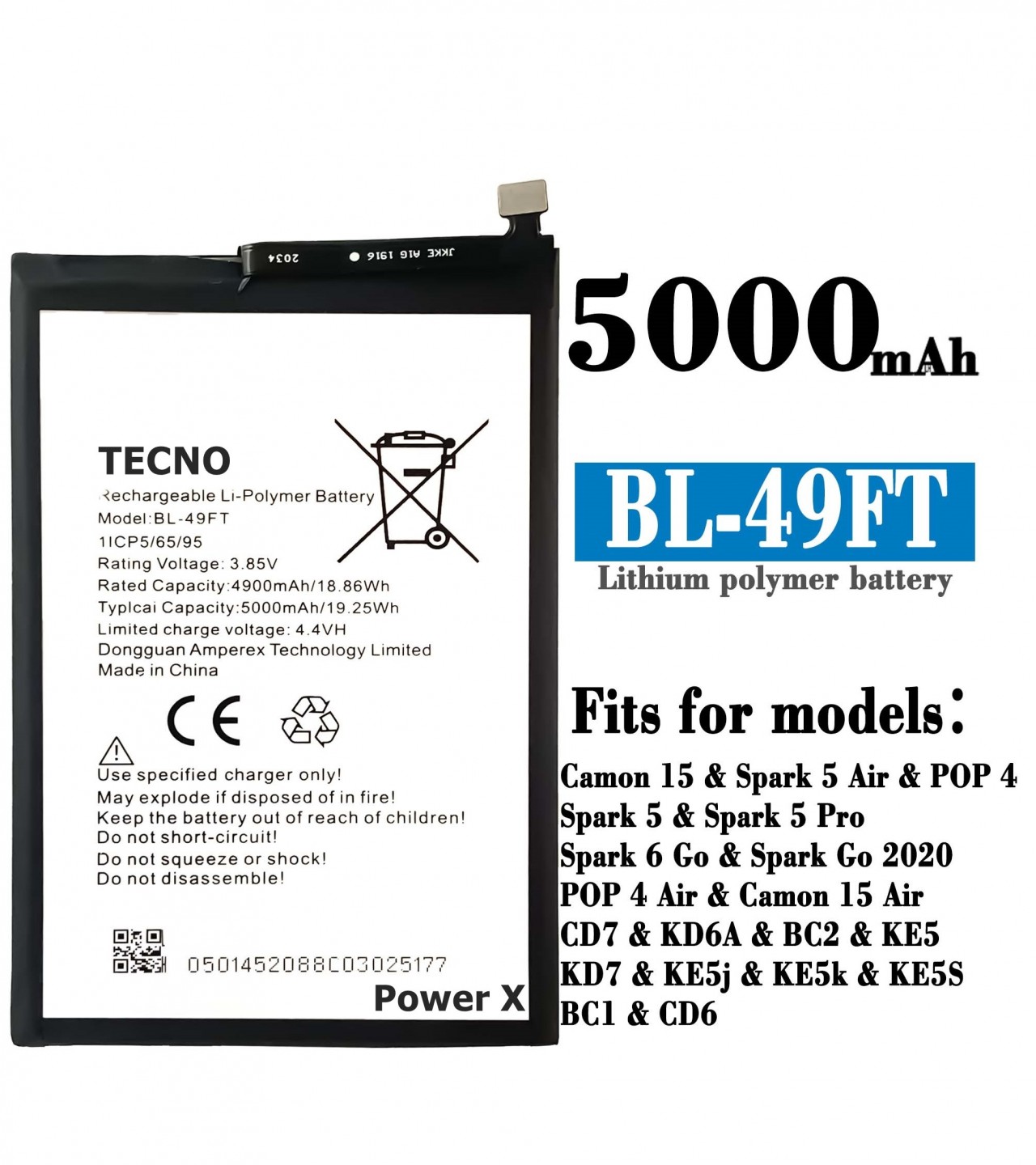 TECNO Spark 5 Air BL-49FT Battery with 5000mAh Capacity_Silver