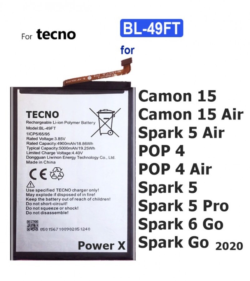 TECNO Spark 5 Battery Replacement BL-49FT Battery with 5000mAh Capacity_Silver