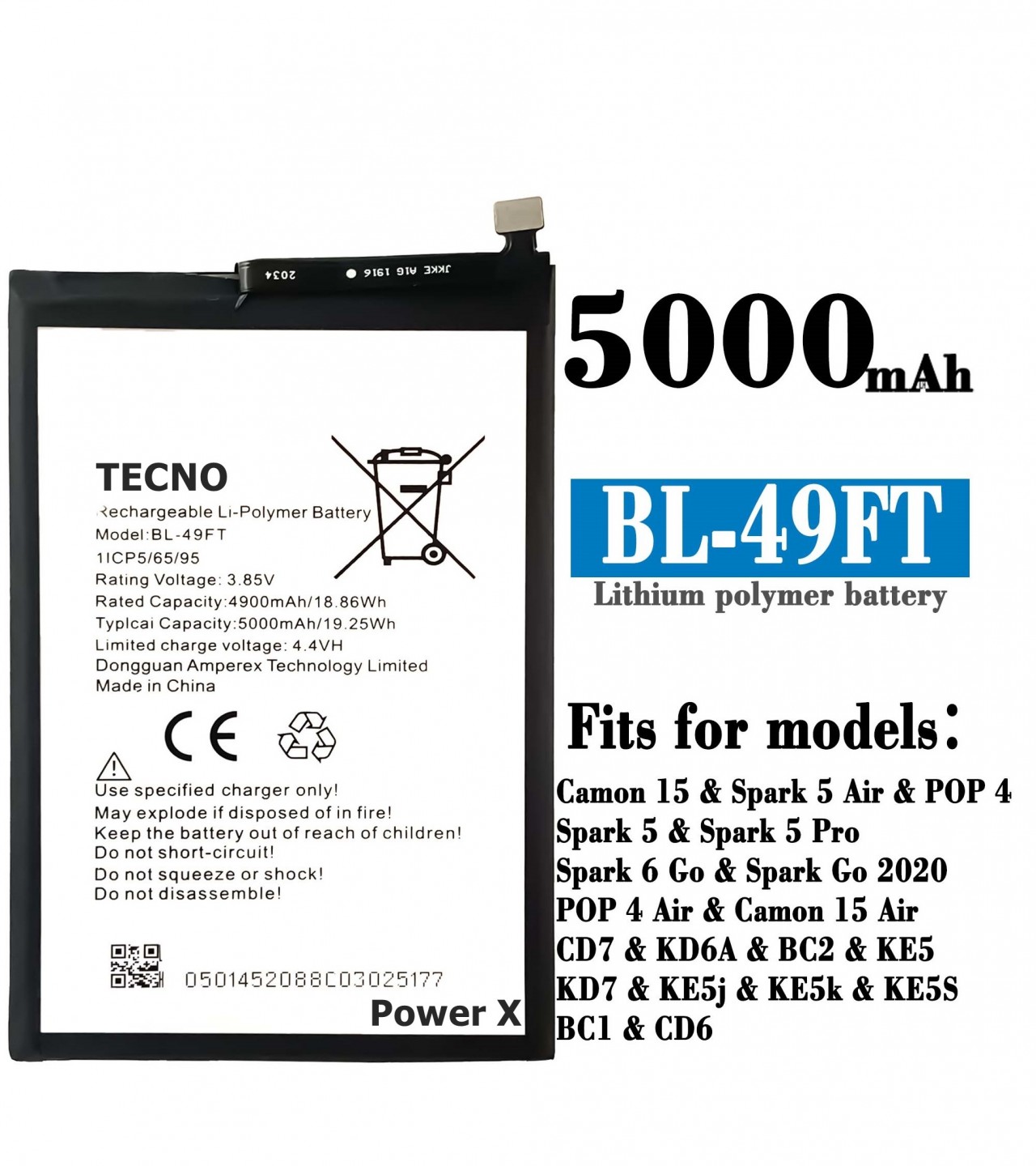TECNO Spark 6 Go BL-49FT Battery with 5000mAh Capacity_Silver