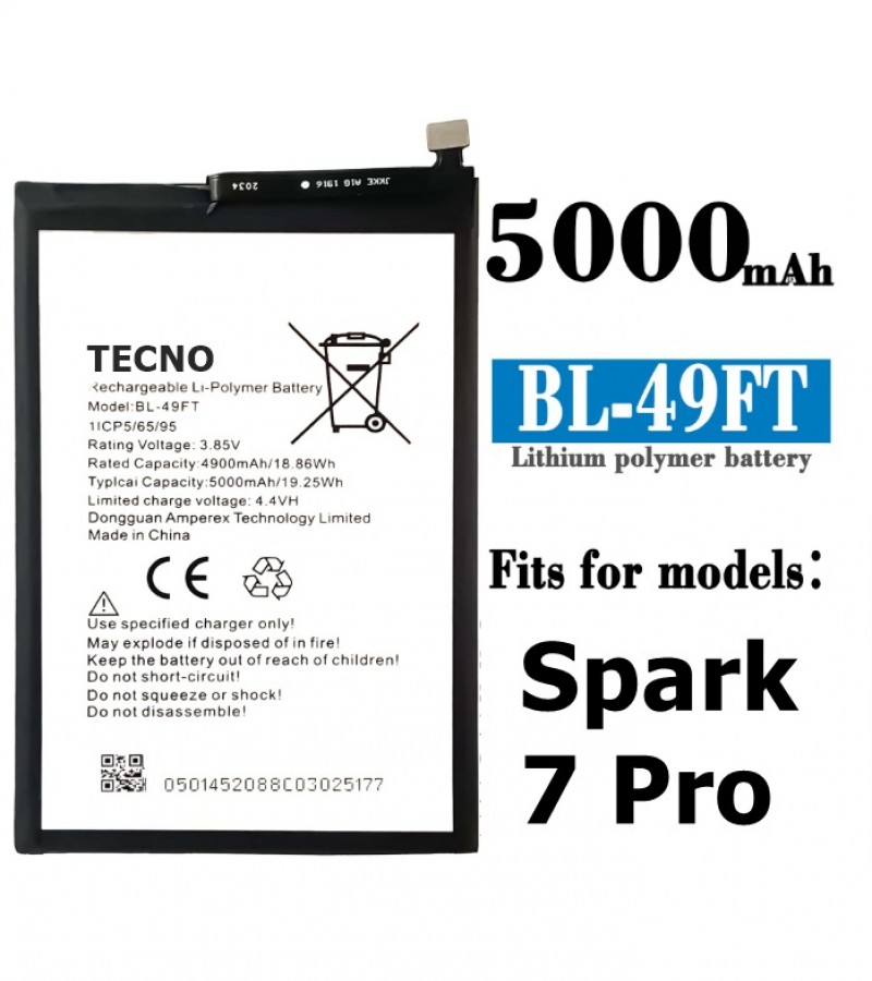 TECNO Spark 7 Pro BL-49FT Battery with 5000mAh Capacity_Silver