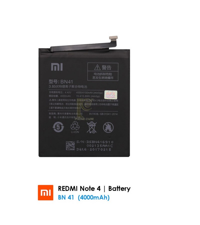 Xiaomi BN41 Battery For Redmi Note 4 Helio X20 Processor Battery With 4000mAh Capacity-Black