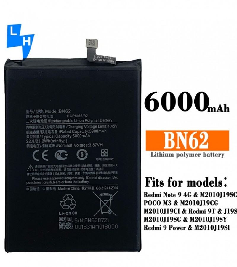 Xiaomi BN62 Battery Replacement For Poco M3 Battery With 6000mAh Capacity-Black