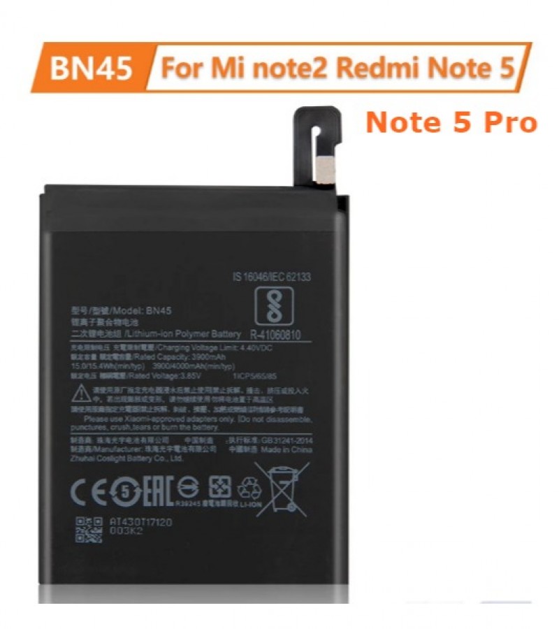 Xiaomi Mi Note 5 , Redmi Note 5 Pro Battery Replacement BN45 Battery with 4000mAh Capacity - Black