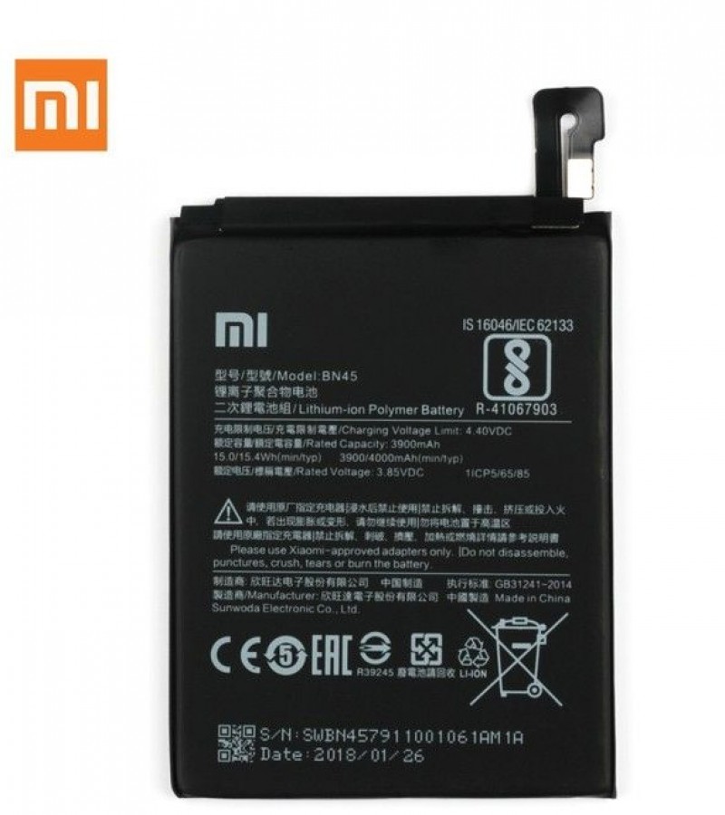 Xiaomi Mi Note 5 , Redmi Note 5 Pro Battery Replacement BN45 Battery with 4000mAh Capacity - Black