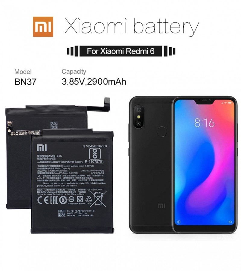 Xiaomi Redmi 6 , 6A Battery Replacement BN37 Battery with 3000mAh Capacity - Black