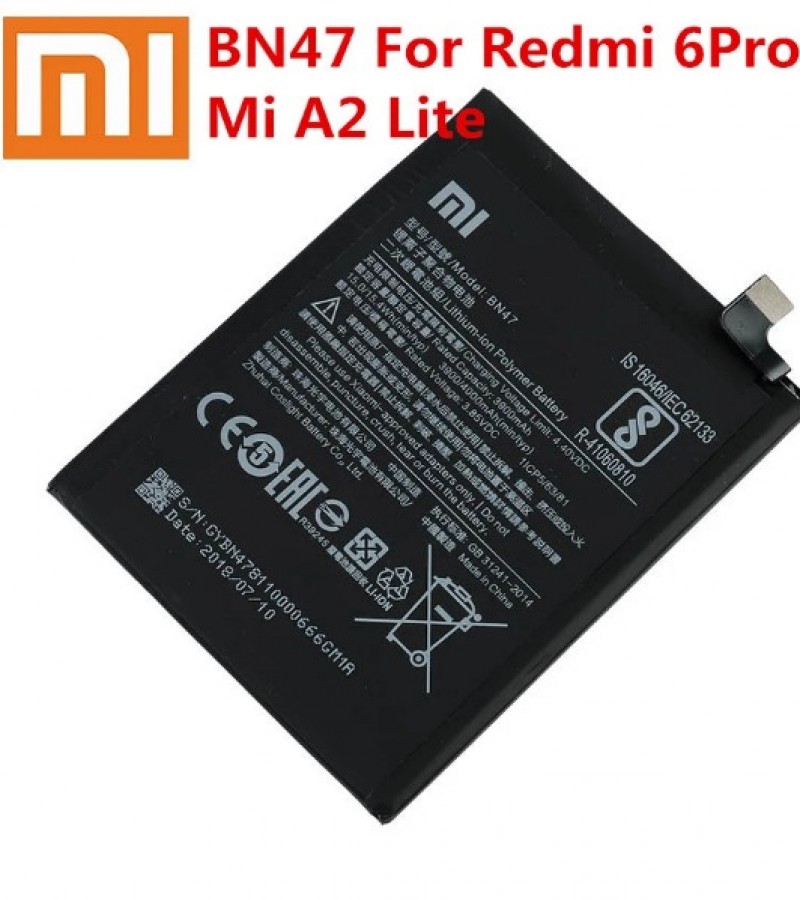 Xiaomi Redmi 6 Pro , Mi A2 Lite Battery Replacement BN47 Battery with 4000mAh Capacity - Black