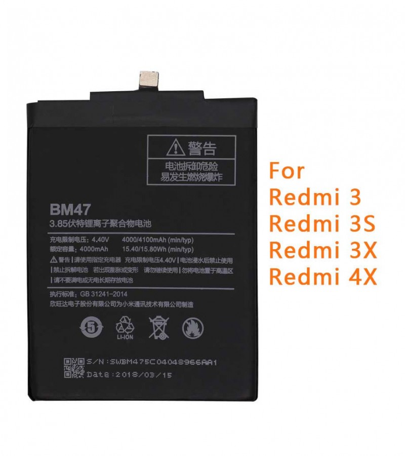 Xiaomi Redmi BM47 Battery For Redmi 3,3S,3X,4x with 4000/4100mAh capacity