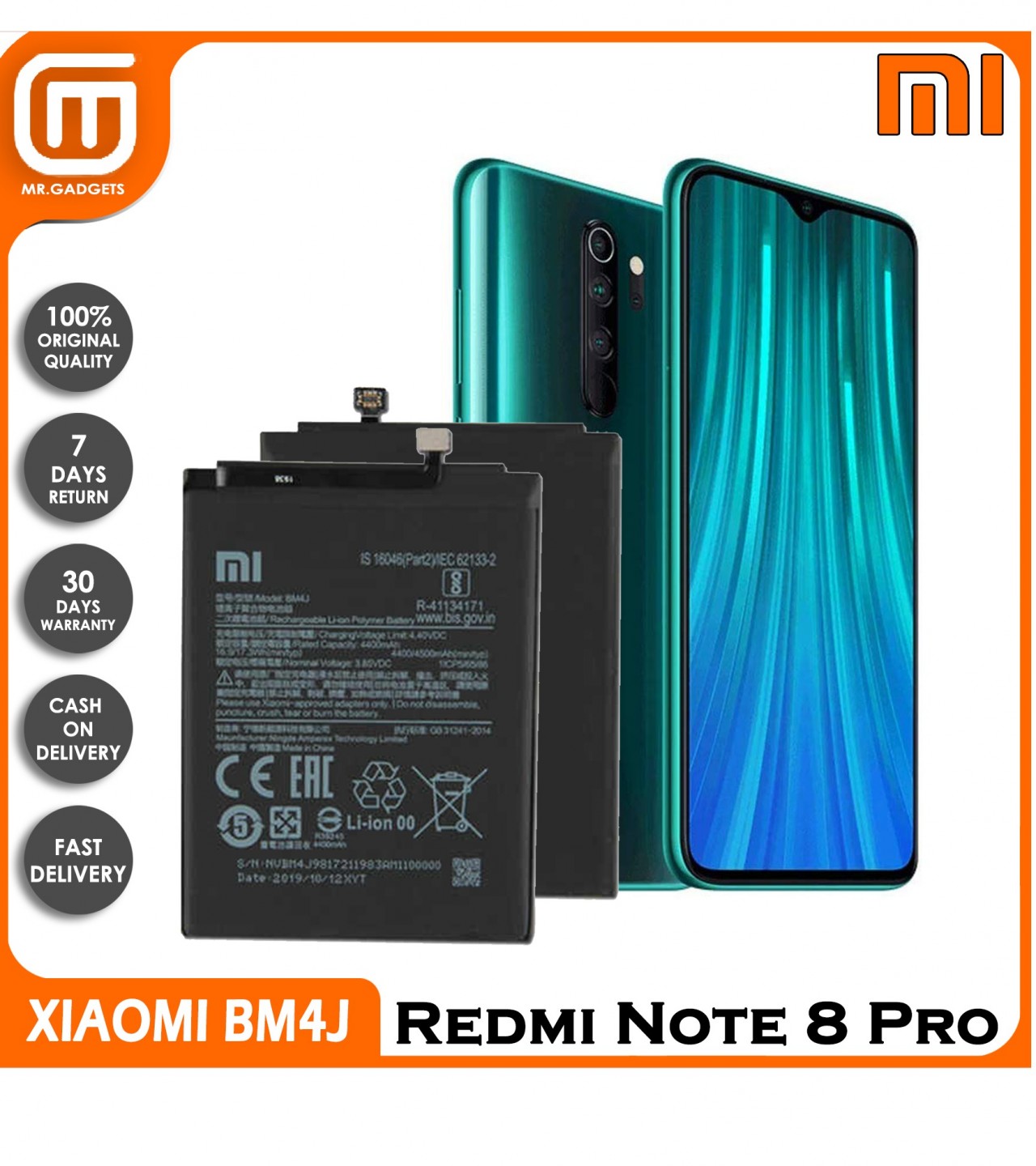 Xiaomi Redmi Note 8 Pro Battery Replacement BM4J Battery with 4500mAh Capacity_Black