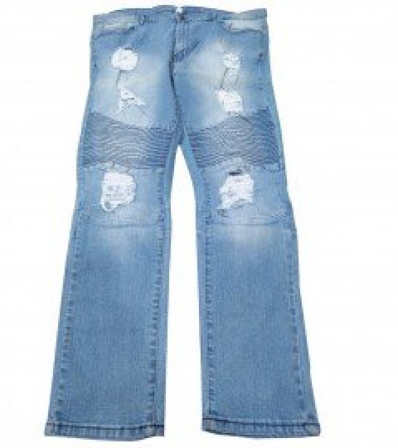 Premium Loose Fit Striped Denim Jeans Pant For Men - Light Blue - 28” to 40”