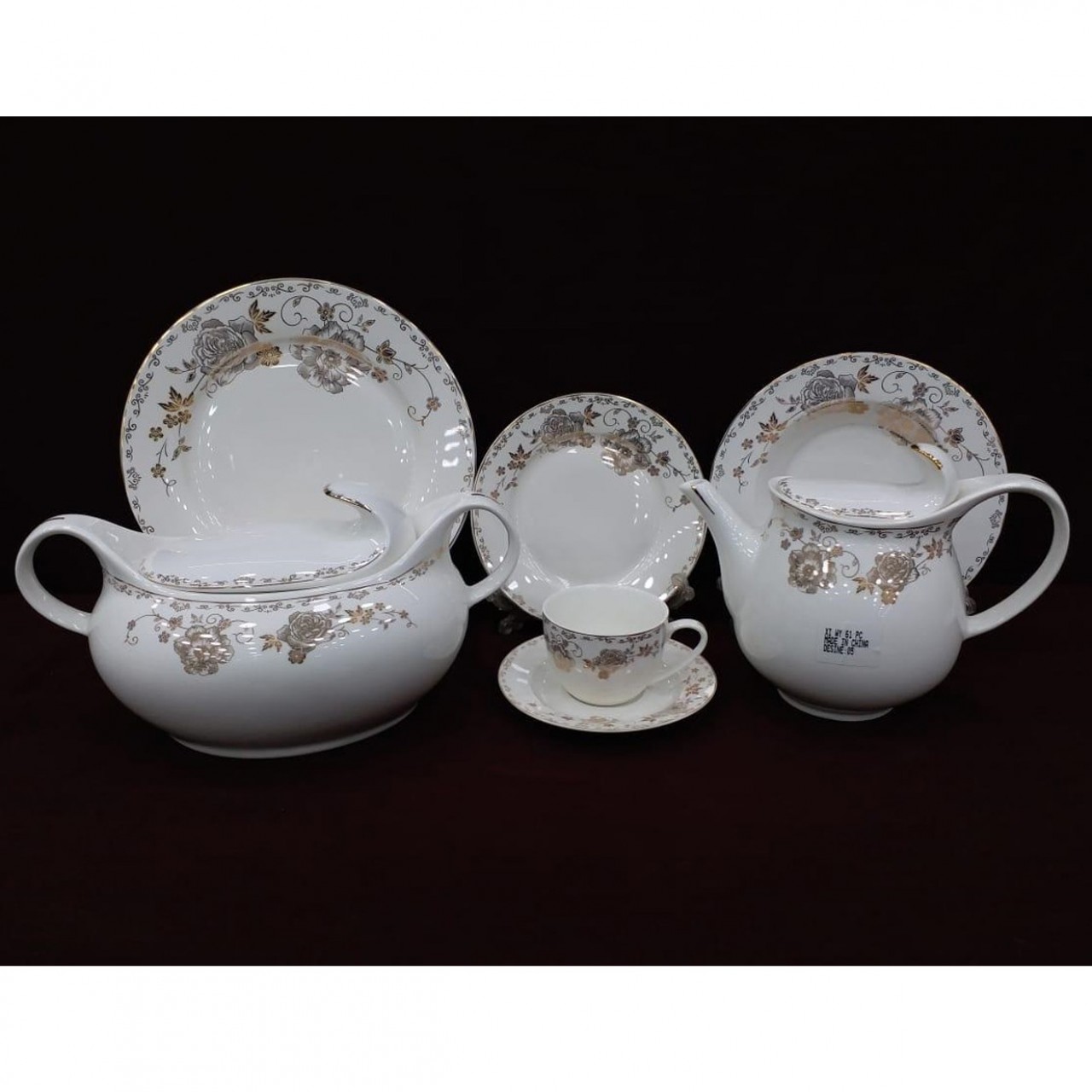 61 Piece Gorgeous Bone China Dinner Set - 8 Person Serving - 21KG