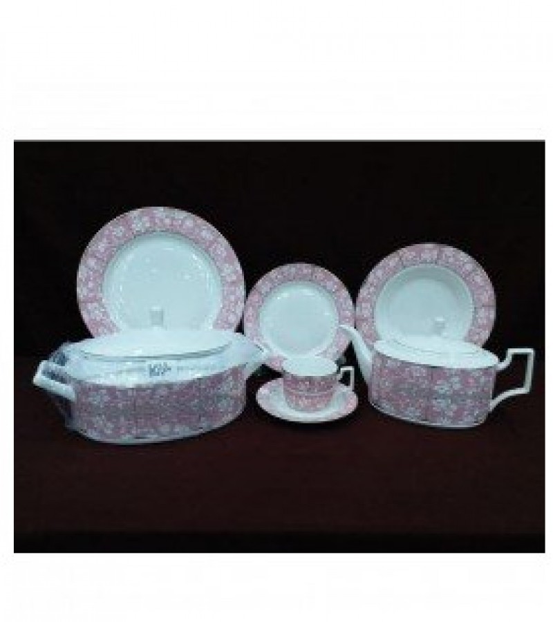 61 Piece Pink Bone China Dinner Set - 8 Person Serving - 21KG