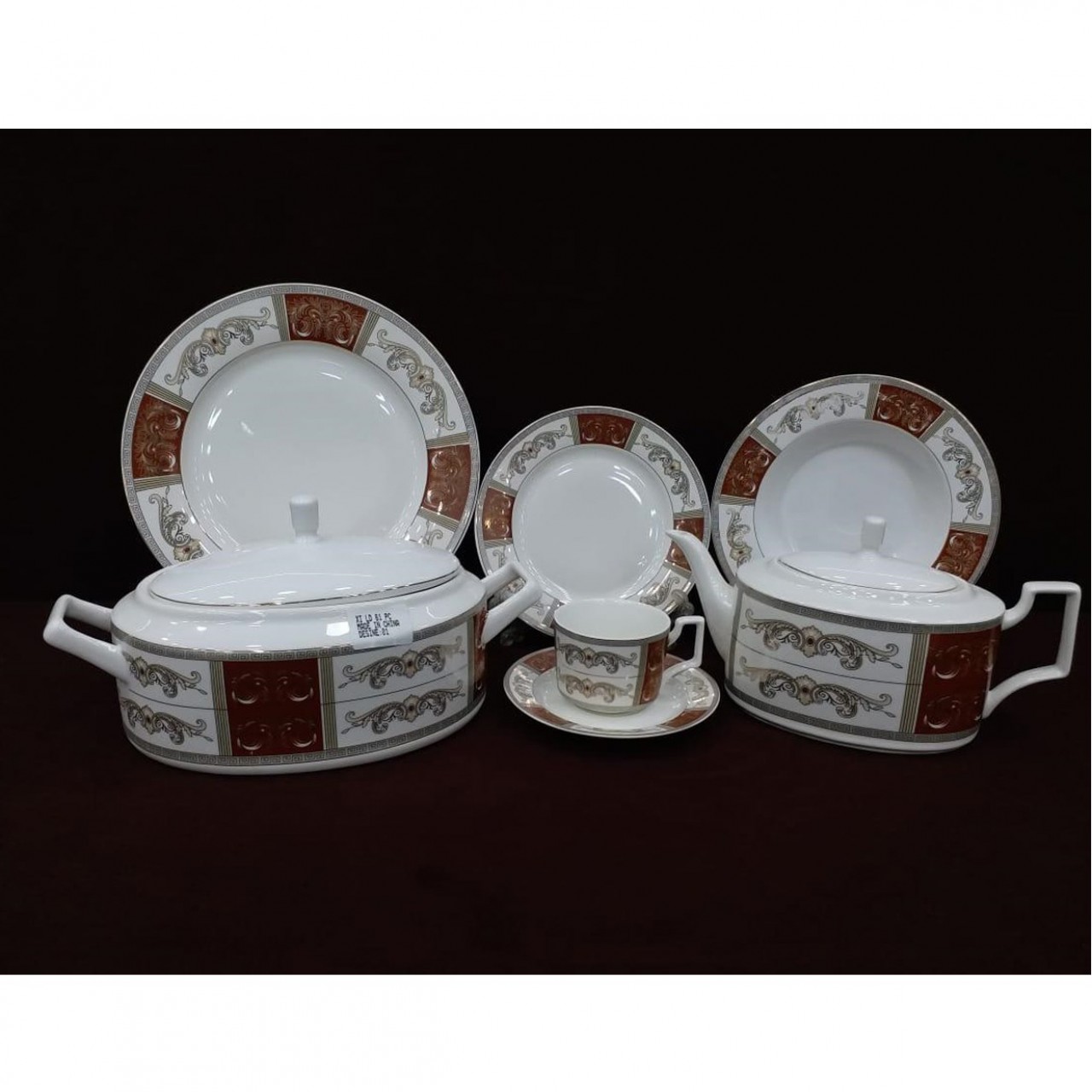 61 Piece Premium Bone China Dinner Set - 8 Person Serving - 21KG