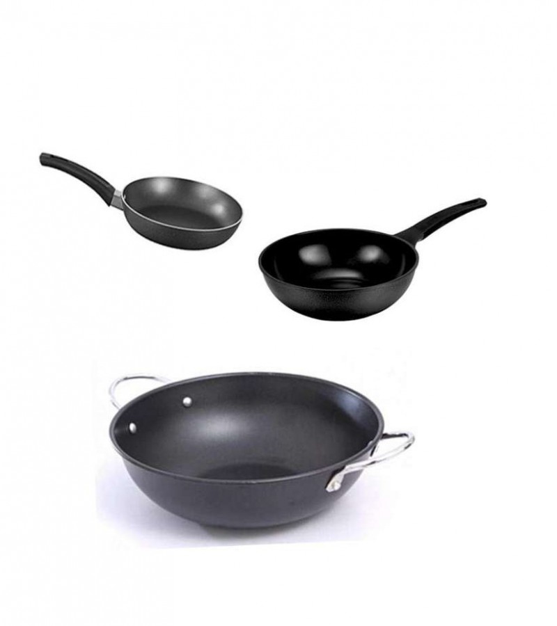 Pack Of 3 Non Stick Karahi Sauce Pan & Fry Pan 16Cm