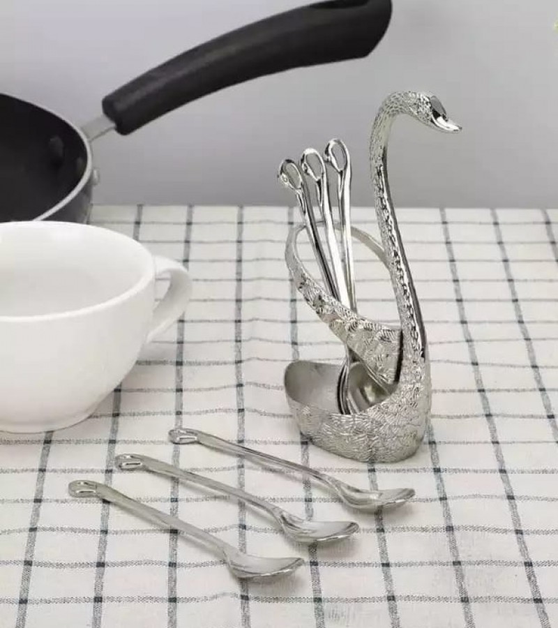 Unique Swan Dinnerware European Style Gold Silver Finish Metal Cake / Coffee / Tea Spoon Set