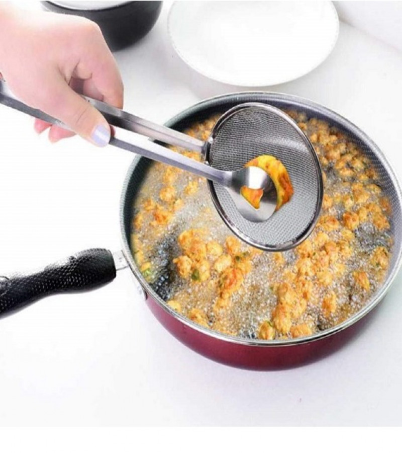 2 in 1 Fry Tool Filter Spoon Snack Strainer with Clip Oil Frying