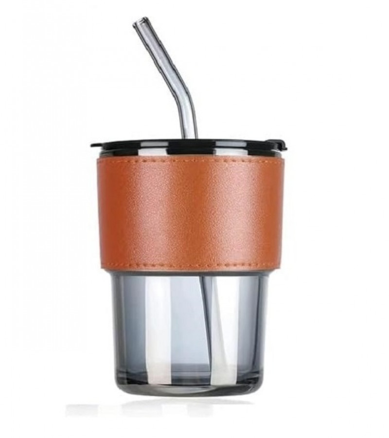 450ml Glass Coffee Mug with Straw & Leather Sleeve Mugs