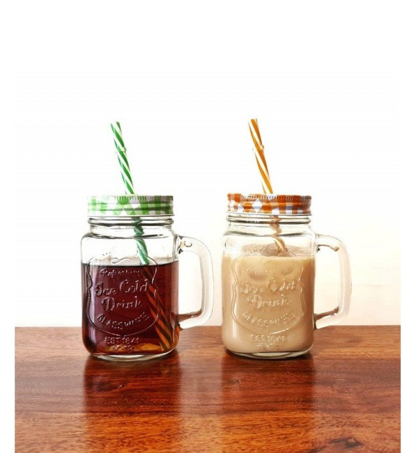 4pcs Mason Glass Jar with Reusable Straw Fruit Juices 450 ml